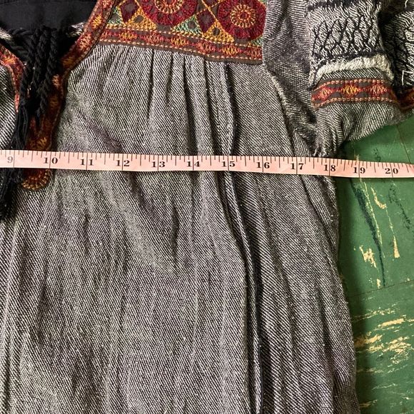 Free People XS Ties To Florence Dress Tassle Tie Front Embroidered Tunic Boho - Picture 11 of 12